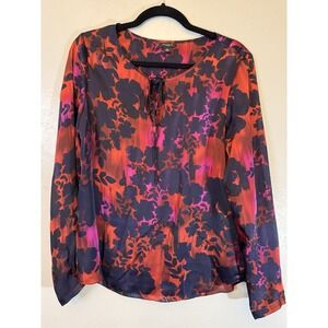 Ann Taylor Floral Long Sleeved Blouse Size M With A Tied Keyhole In‎ Front